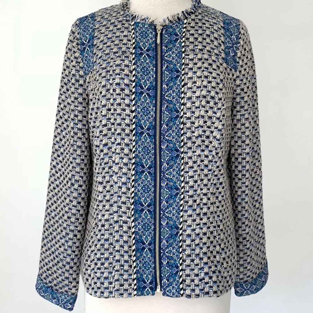 Chico’s Tweed Lined Jacket Blazer with Fringe NWT